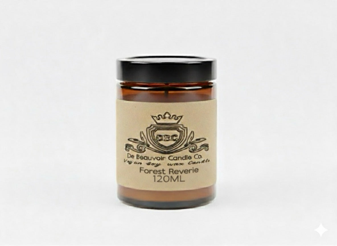 Candle jar with a label on a white background