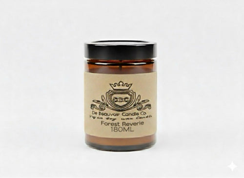 Candle jar with a label on a white background