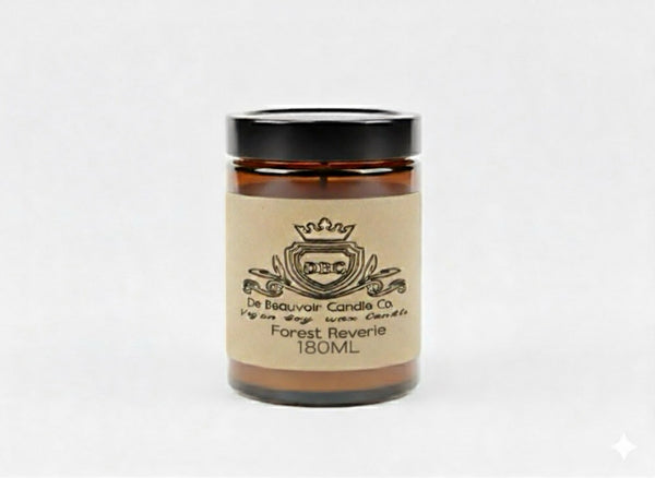 Candle jar with a label on a white background